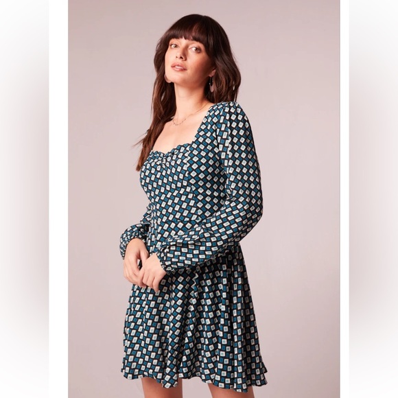 Band of the Free Genevieve Teal Diamond Long Slv Mini Dress Sz SM $119 RetailNWT - Picture 6 of 10